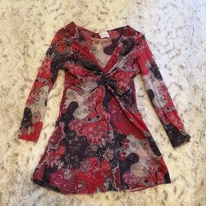 Floral Red and Black Women's Blouse